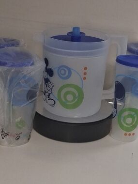 Tupperware White Pitcher Set with Blue, Green and Orange Accents